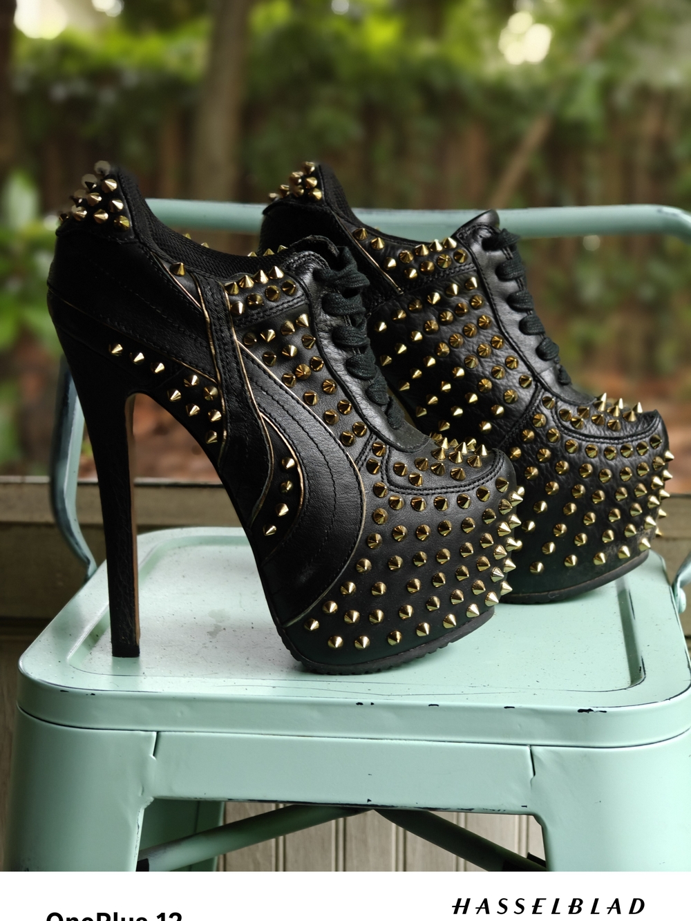 ZIGI girl Black Platform Stiletto Booties with Gold Studs - Picture 4 of 7